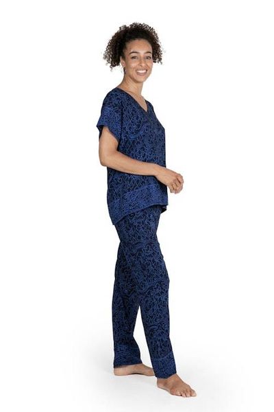 Alternate image for Navy and Amethyst Rayon Batik Pajama Set from Indonesia Blue Orchid