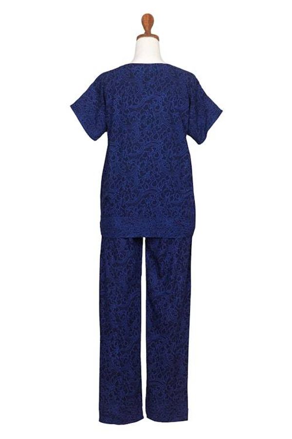 Alternate image for Navy and Amethyst Rayon Batik Pajama Set from Indonesia Blue Orchid