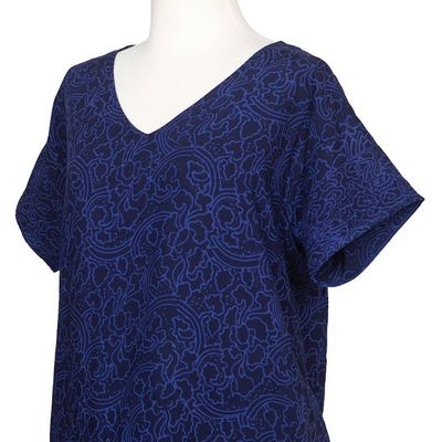 Alternate image for Navy and Amethyst Rayon Batik Pajama Set from Indonesia Blue Orchid