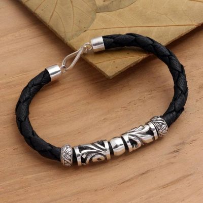 Alternate image for Artisan Crafted Sterling Silver and Leather Bracelet Tropical Motif