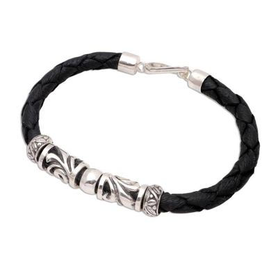 Alternate image for Artisan Crafted Sterling Silver and Leather Bracelet Tropical Motif