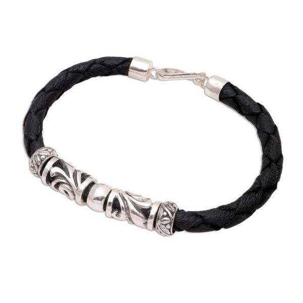 Alternate image for Artisan Crafted Sterling Silver and Leather Bracelet Tropical Motif