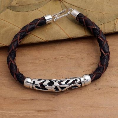 Alternate image for Brown Leather and Sterling Silver Bracelet Fire Spirit