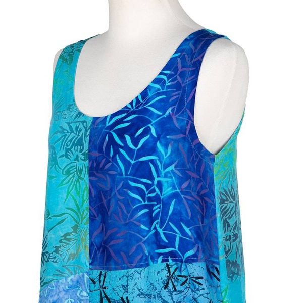 Alternate image for Batik Leafy Blue and Black Rayon Sleeveless Tank Top Dress Blue Patchwork Dreams