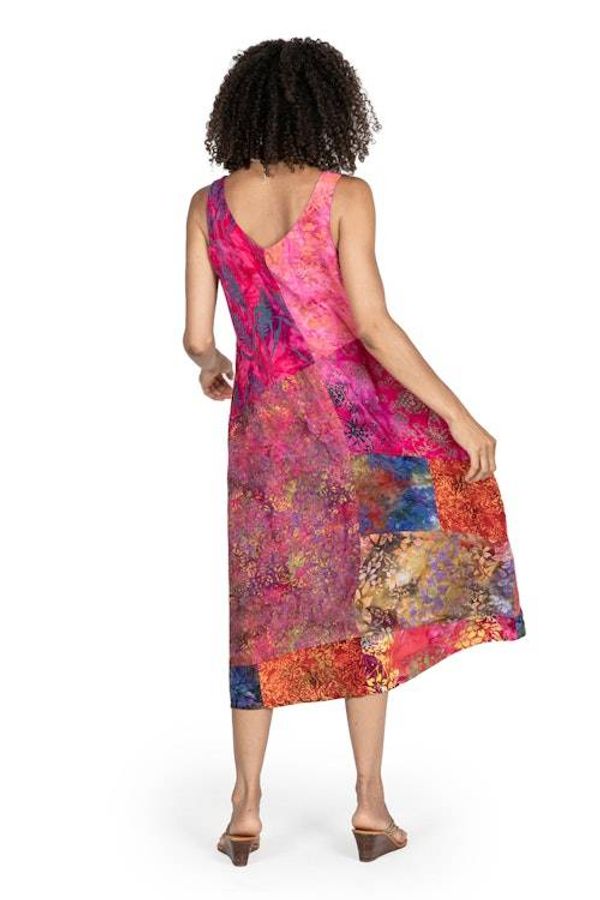 Alternate image for Batik Magenta and Begonia Rayon Sleeveless Tunic Dress Pink Patchwork Dreams