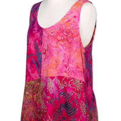 Alternate image for Batik Magenta and Begonia Rayon Sleeveless Tunic Dress Pink Patchwork Dreams