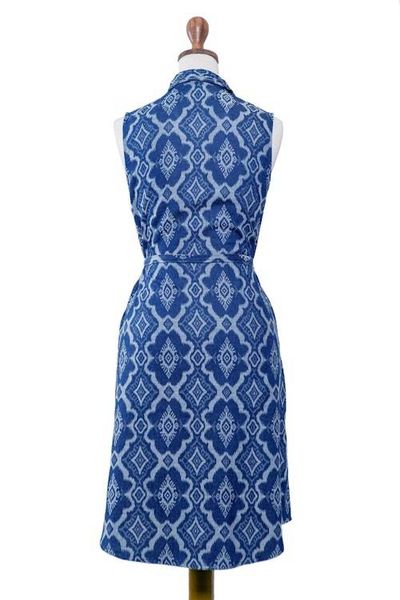 Alternate image for Blue 100 Cotton Shirt Dress with Geometric Pattern Eyeful