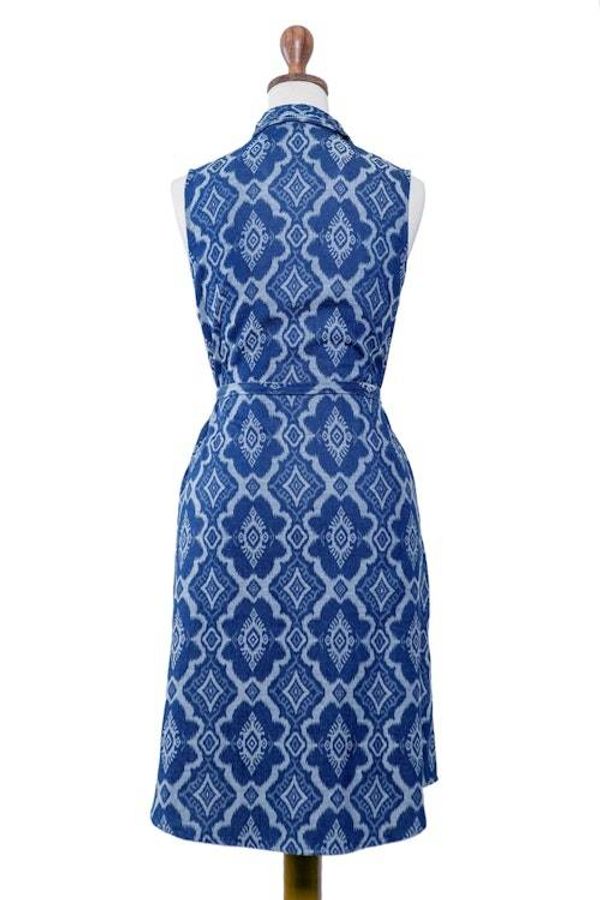 Alternate image for Blue 100 Cotton Shirt Dress with Geometric Pattern Eyeful