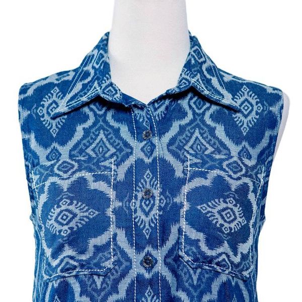 Alternate image for Blue 100 Cotton Shirt Dress with Geometric Pattern Eyeful