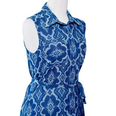 Alternate image for Blue 100 Cotton Shirt Dress with Geometric Pattern Eyeful