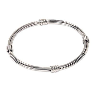 Alternate image for Modern Balinese Handcrafted Sterling Silver Bangle Bracelet In Unity