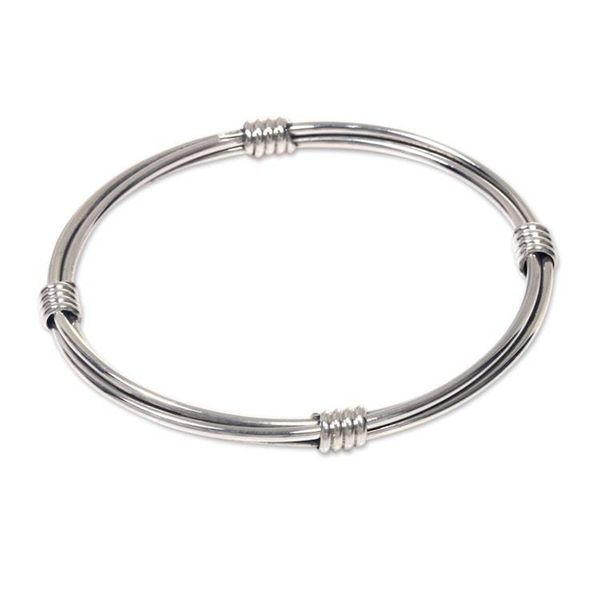 Alternate image for Modern Balinese Handcrafted Sterling Silver Bangle Bracelet In Unity