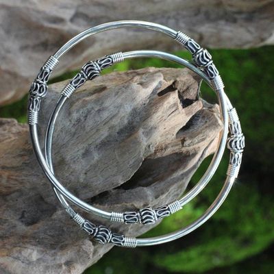 Primary image for Artisan Crafted Sterling Silver Bangles Pair Kintamani Moon
