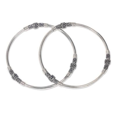 Alternate image for Artisan Crafted Sterling Silver Bangles Pair Kintamani Moon