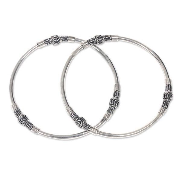 Alternate image for Artisan Crafted Sterling Silver Bangles Pair Kintamani Moon