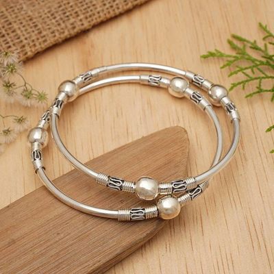Primary image for Sterling Silver Bangle Bracelets from Indonesia Pair Ubud Moons