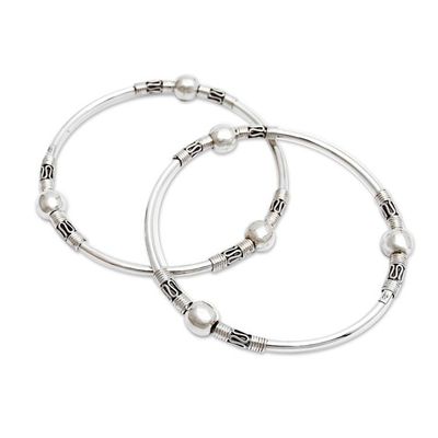 Alternate image for Sterling Silver Bangle Bracelets from Indonesia Pair Ubud Moons
