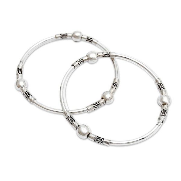 Alternate image for Sterling Silver Bangle Bracelets from Indonesia Pair Ubud Moons