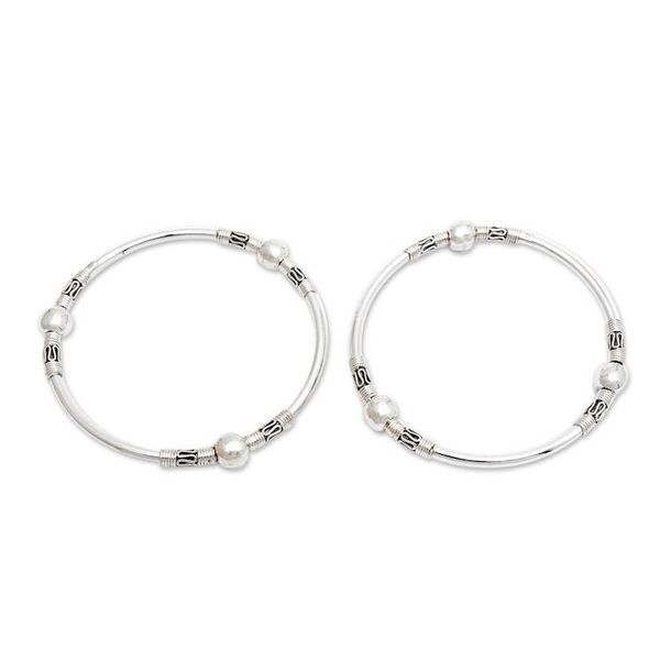 Alternate image for Sterling Silver Bangle Bracelets from Indonesia Pair Ubud Moons
