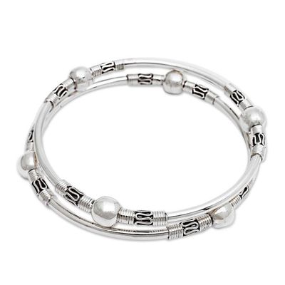 Alternate image for Sterling Silver Bangle Bracelets from Indonesia Pair Ubud Moons