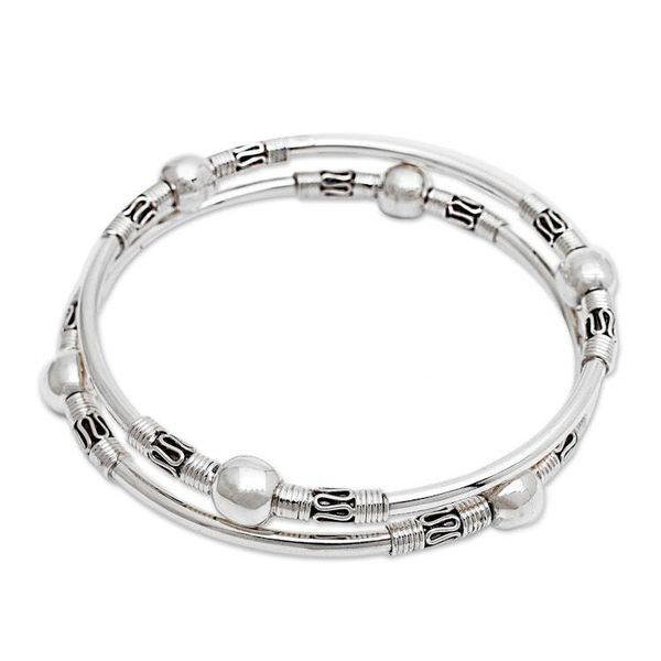 Alternate image for Sterling Silver Bangle Bracelets from Indonesia Pair Ubud Moons