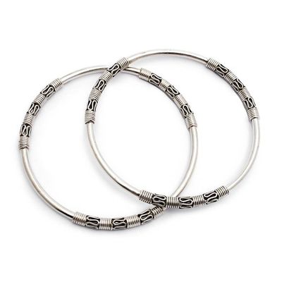 Primary image for Artisan Crafted Sterling Silver Bangle Bracelets Pair Secrets