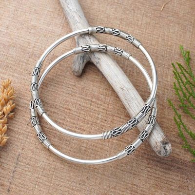 Alternate image for Artisan Crafted Sterling Silver Bangle Bracelets Pair Secrets