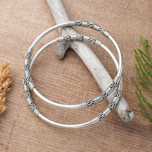Alternate image for Artisan Crafted Sterling Silver Bangle Bracelets Pair Secrets