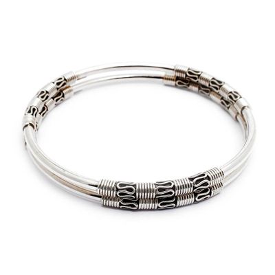Alternate image for Artisan Crafted Sterling Silver Bangle Bracelets Pair Secrets