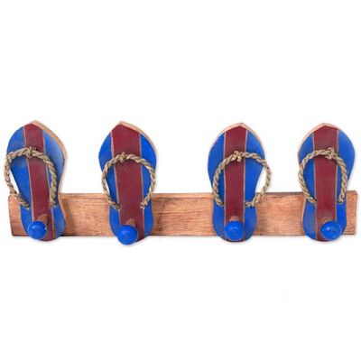 Alternate image for Hand Carved Wood Coat Rack Agel Grass from Indonesia Flip Flops in Maroon and Blue