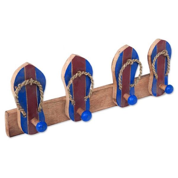 Alternate image for Hand Carved Wood Coat Rack Agel Grass from Indonesia Flip Flops in Maroon and Blue