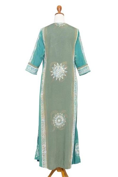 Alternate image for Hand-Printed Batik Rayon Maxi Dress Slow Day in Teal