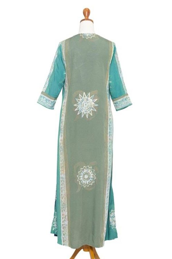 Alternate image for Hand-Printed Batik Rayon Maxi Dress Slow Day in Teal