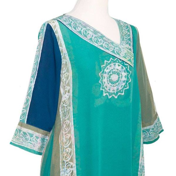 Alternate image for Hand-Printed Batik Rayon Maxi Dress Slow Day in Teal