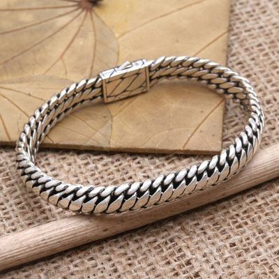 Primary image for Mens Handmade Sterling Silver Chain Bracelet Brave Man