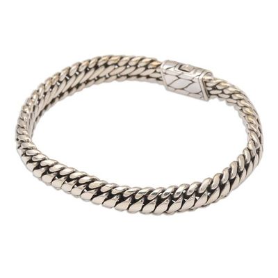 Alternate image for Mens Handmade Sterling Silver Chain Bracelet Brave Man