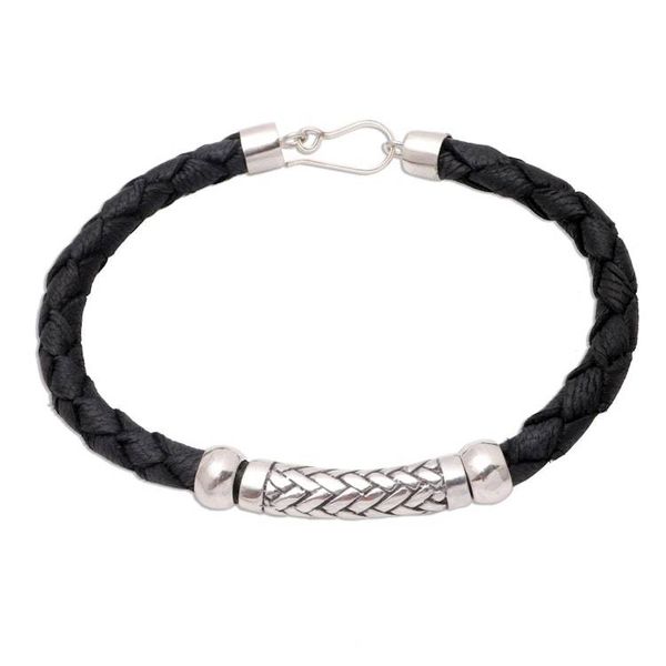 Alternate image for Woven Motif Sterling Silver and Leather Bracelet Sanur Weave