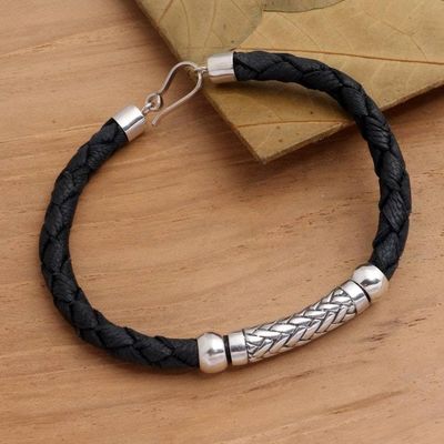 Alternate image for Woven Motif Sterling Silver and Leather Bracelet Sanur Weave
