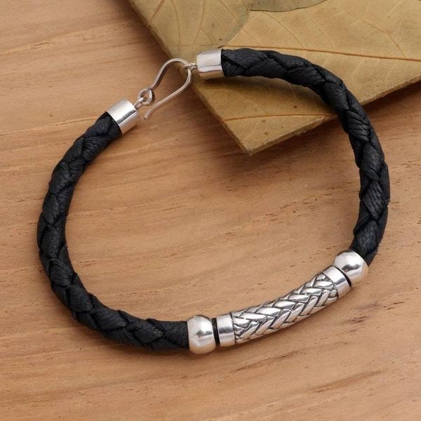 Alternate image for Woven Motif Sterling Silver and Leather Bracelet Sanur Weave