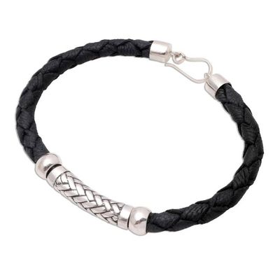 Alternate image for Woven Motif Sterling Silver and Leather Bracelet Sanur Weave