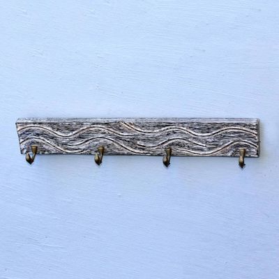 Primary image for Black Teak Wood Coat Rack Hanger Crafted in Bali Beach Waves in Black