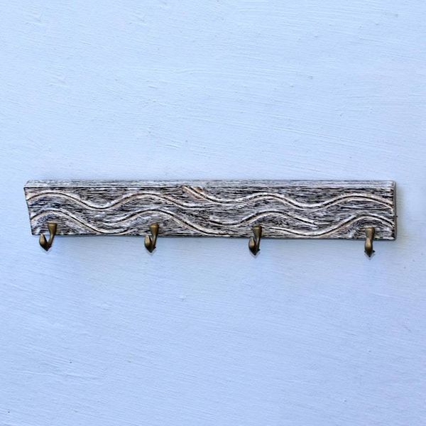 Alternate image for Black Teak Wood Coat Rack Hanger Crafted in Bali Beach Waves in Black