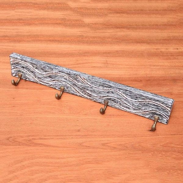 Alternate image for Black Teak Wood Coat Rack Hanger Crafted in Bali Beach Waves in Black