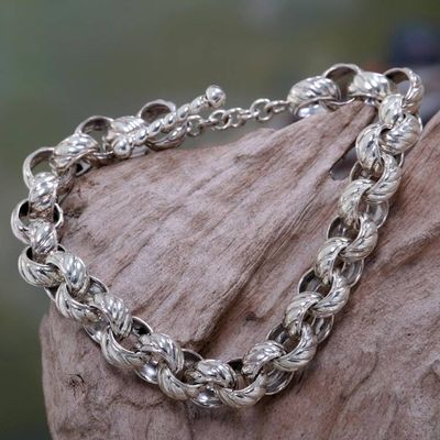Primary image for Patterned Sterling Silver Artisan Crafted Bracelet from Bali New Paths