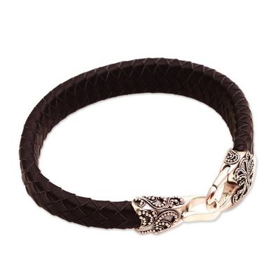 Alternate image for Mens Leather and Sterling Silver Bracelet in Black Bun Claw in Black