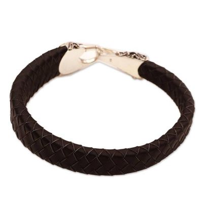 Alternate image for Mens Leather and Sterling Silver Bracelet in Black Bun Claw in Black