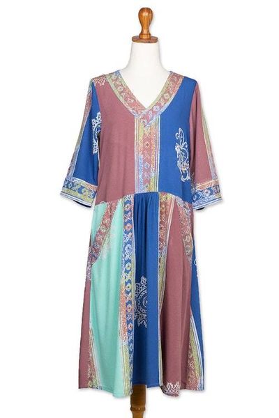 Alternate image for Multicolored Batik Dress from Bali Pandawa Sunset