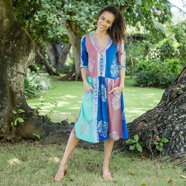 Alternate image for Multicolored Batik Dress from Bali Pandawa Sunset