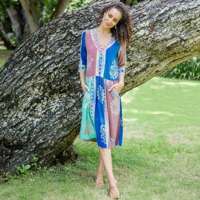 Alternate image for Multicolored Batik Dress from Bali Pandawa Sunset