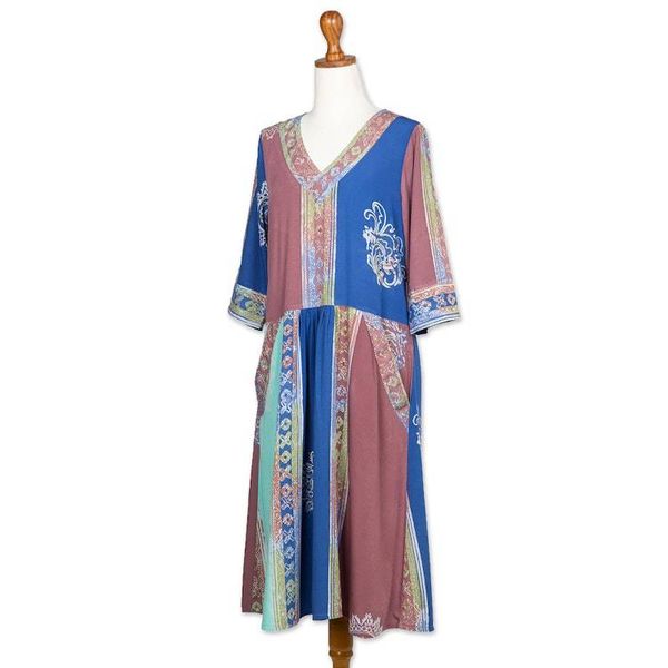 Alternate image for Multicolored Batik Dress from Bali Pandawa Sunset